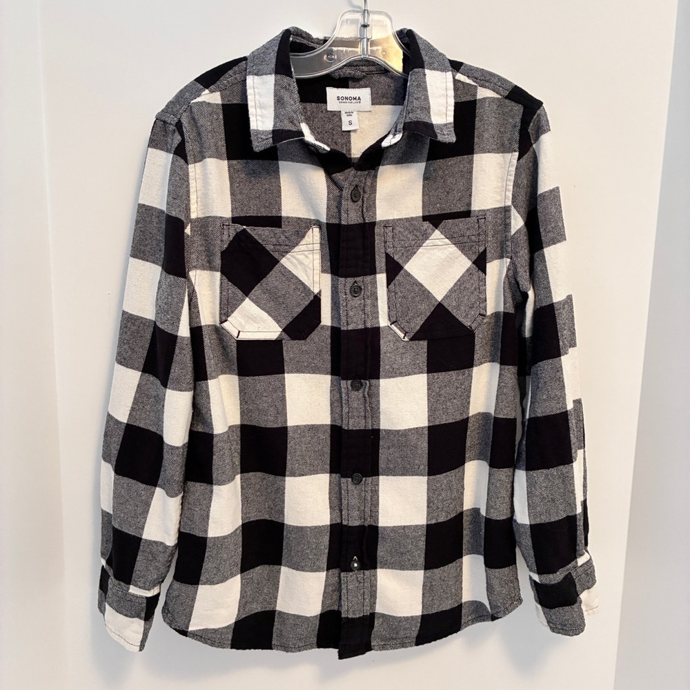 Sonoma Boy's Good For Life Long Sleeve Superset Flannel Shirt Black Ivory Size S